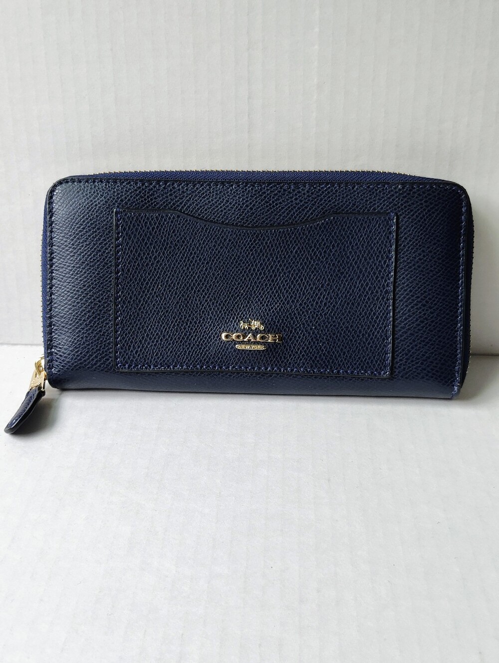 COACH Accordion Zip Wallet Crossgrain Leather Style #F54007 Midnight Navy Blue